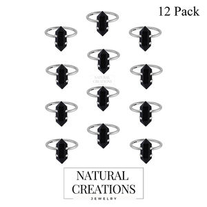 Anillo Apilable de Plata de Ley 925 con Turmalina Negra en Forma de Doble Punta, Engaste de Puntas, Regalo de Moda para Ella, Paquete de 12 - Product Image 2