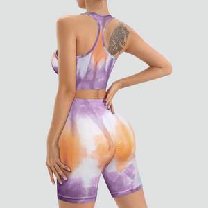 Ensemble de yoga sans couture tie-dye pour femmes, vente en gros personnalisée, taille haute, séchage rapide, respirant, vêtements de sport pour la course à pied et l'entraînement - Product Image 4