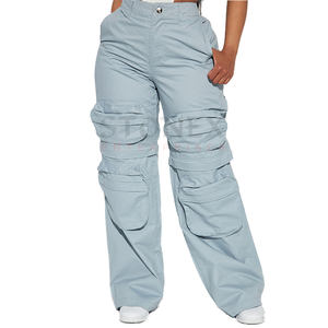 Pantalon cargo court convertible avec fermeture à glissière Boucles de ceinture à jambe large Bouton pression et fermeture à glissière Pantalon cargo - Product Image 1