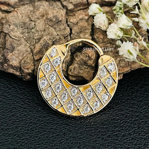 14K Solid Gold Pave Set Natural Diamond <b>Septum</b> Clicker Piercing FIne Jewelry. - Product Image 5