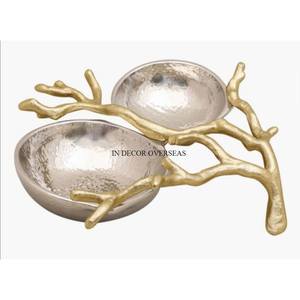 ชามโลหะ2ช่องดีไซน์เนอร์เคลือบเงาทำจากเงินชุบทอง - Product Image 1