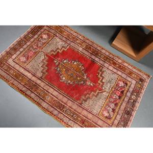 Tapis Kilim en laine rouge beige oriental 3.4X5.2 pieds Tapis rectangulaires turcs de grande surface Latex 10mm 100% laine 100% fait à la main 100% - Product Image 4