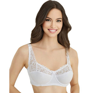 385 <b>Wired</b> Lace Cotton Minimizer Bra Women Comfortable Breathable Unpadded Push-Up Feature Hook Closure <b>Thin</b> Sponge - Product Image 4