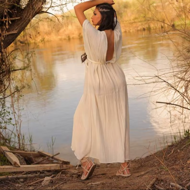 chinese dress ladies Pleated Grecian Maxi Gown – OutDazl main image 1