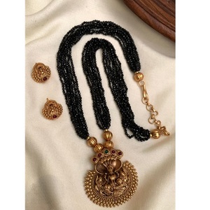 Designer High Quality Antique Polish Exclusive Pearls Look <b>Gold</b> Plated Temple Necklace <b>Set</b> With <b>Earrings</b> For Wedding For Women - Product Image 1