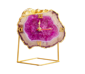 INCREÍBLE RELOJ DE ÁGATA CON SOPORTE DE MADERA/Relojes de mesa de posavasos de ágata galvanizada natural/RELOJES DE MESA DE ÁGATA VERDE - Product Image 1