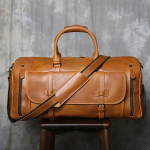 Genuine Leather Foldable Durable Waterproof Weekender <b>Duffel</b> <b>Bag</b> with Zipper Closure and Adjustable Strap for Travel - Product Image 1