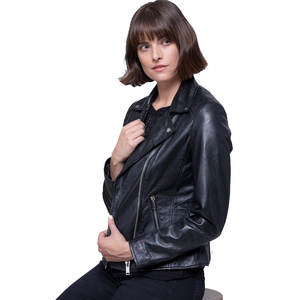 Best Selling Women's Slim Fit Leather Jacket Customizable Casual Winter Wear Dyed with Plain Design <b>Nylon</b> Lining-Wholesale - Product Image 4