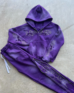 ชุดวอร์มกางเกงวอร์มและมีฮู้ดสำหรับผู้ชายชุดวอร์มผ้าฟอกกรดฟอกขาวขาตรงแบบออกแบบได้ตามต้องการ - Product Image 1