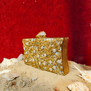 Luxury Mother of Pearl Clutch with <b>Gold</b> Floral Vine Work Handmade Designer Evening <b>Bag</b> for Bridal Wedding Party gift her - Product Image 3