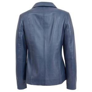 Veste de motard décontractée ajustée en cuir véritable de mouton bleu pour femme avec doublure en coton Vêtement d'extérieur - Product Image 5
