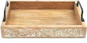 Bandeja de servicio de madera con corteza de madera de mango Bandeja personalizada de calidad premium para uso multiusos - Product Image 2