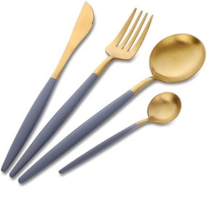 Royal Design Metal <b>Flatware</b> <b>Set</b> With Long Blue Enamel Handle Gold Finished for Dining Table Dinnerware <b>Flatware</b> <b>Sets</b> - Product Image 1