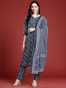 Mujeres bandhani impreso puro algodón Kurta con pantalones y Dupatta indio pakistaní tradicional salwaar kameez traje - Product Image 2