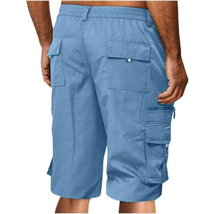 Pantalones cortos de sarga informales para hombre, pantalones cortos de algodón con cordón clásico, elásticos, cintura elástica, ajuste relajado, pantalones cortos de trabajo de verano - Product Image 2