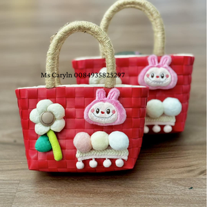 กระเป๋าตะกร้าพลาสติกสานมือพร้อมด้ามจับหนังสินค้าหัตถกรรมจาก0084935825297WA งานฝีมือจากผู้ผลิตในเวียดนาม - Product Image 2