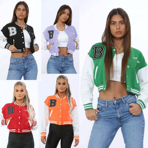 Genuine Leather Sleeve Women Cropped Lettermen <b>Jackets</b> Custom Logo Letterman Crop <b>Jacket</b> for Ladies Wholesale Wool Body - Product Image 6