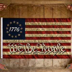 Флаг Бетси Росса «We The People» в винтажном стиле, 3x5 футов - Американский флаг 1776 года с 13 звездами, окрашенный в цвете чая, флаги колониального периода - Product Image 1