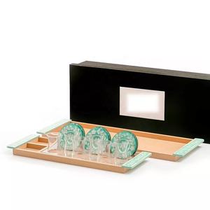 Chocolat arabe couleur artisanat géométrique moderne ferme mère perle incrustation plateau de service correspondant sous-verres ensemble décor à la maison - Product Image 2