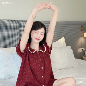 Ensemble short en lin à fleurs rouges B798 Vêtements de maternité absorbant la sueur pour femmes enceintes Prix de gros - Product Image 6