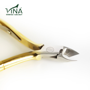 Herramientas profesionales para uñas Vina Vietnam de alta calidad, acero al carbono, chapadas en oro, pinzas para cutículas de doble resorte para dedos - Product Image 4