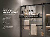 Porte-serviettes suspendu moderne sans perçage pour salle de bain et cuisine, organisateur de porte en verre avec panier, gris anthracite