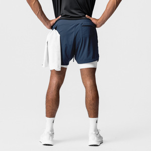 Short de course pour hommes Deux couches Logo personnalisé Short de sport moulant en polyester à séchage rapide Respirant Short de sport multicolore - Product Image 5