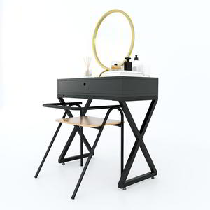 XConcept BTD68038 European Style Dresser <b>Foldable</b> Makeup <b>Mirror</b> with Iron Legs and Glass Drawers for Bedroom or Hotel - Product Image 3