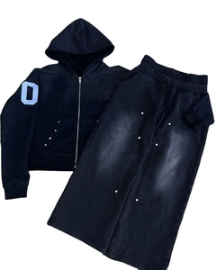 Custom Vintage Style Men's Two-Piece Set Baggy Oversized Acid Wash <b>Jacket</b> with Gems Rhinestones & Hoodie Sweatpants - Product Image 1