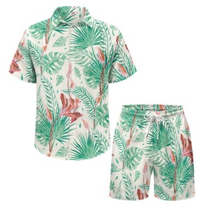 Ensembles de plage décontractés pour hommes Design personnalisable Maillots de bain 100% coton respirants et chemises de plage tricotées imprimées pour couples - Product Image 6