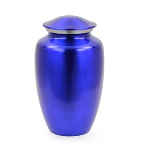 Urnas de cremación de metal de aluminio de diseño moderno hechas a mano para humanos y mascotas Urnas hermosas de azul profundo para cenizas y restos mortales - Product Image 1