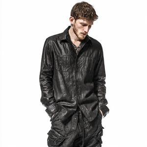 เสื้อเชิ๊ตหนังแฟชั่นผู้หญิงขนาดใหญ่มีกระดุมเสื้อเชิ๊ตหนังลำลอง - Product Image 3