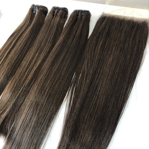 Extensions de cheveux humains vierges vietnamiens Remy lisses, double trame machine, 100g, lots SDD et HD 13x6 pour perruques pour femmes noires - Product Image 4