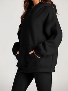 ชุดวอร์มผ้าฟลีซแบบสวมศีรษะแขนยาวผ้าคอตตอน100% แบบกำหนดเองสำหรับผู้หญิง - Product Image 3