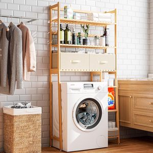 Étagère de salle de bain en bambou avec tiroir, organisateur, support pour <span class=keywords><strong>machine</strong></span> à <span class=keywords><strong>laver</strong></span>, étagère de salle de bain gain de place, vente en gros d'usine - Product Image 3