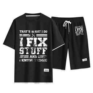 2025 Último diseño de fábrica, venta al por mayor, camisetas de diseño de impresión para hombres con logotipo personalizado, camisetas informales de manga corta, conjunto doble - Product Image 3