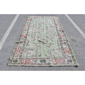 Tapis Vintage en Laine Turc 5x8.5ft Vert Beige Style Classique Patchwork Design Latex Grande Surface pour Adolescents Couloir Chambre - Product Image 1