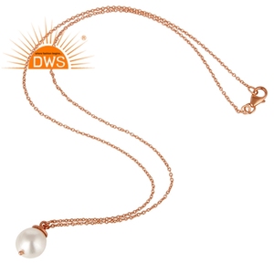 Nueva llegada de plata esterlina chapado en oro rosa collar con colgante de perla blanca natural fabricante de joyería personalizada - Product Image 3