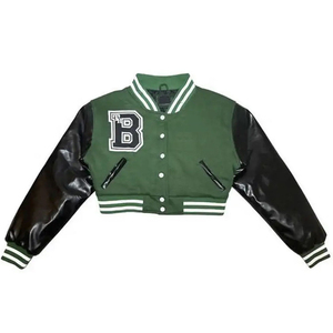 Chaqueta universitaria de béisbol recortada, venta al por mayor, chaquetas Bomber de cuero con retazos de letras de Hip Hop para mujer, ropa de calle, abrigos universitarios informales - Product Image 1