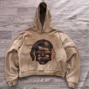 Custom Rhinestones Streetwear Pullover <b>Hoodie</b> 100% Cotton Breathable Oversized Heavyweight High Quality <b>Hoodie</b> With DTG Printing - Product Image 3