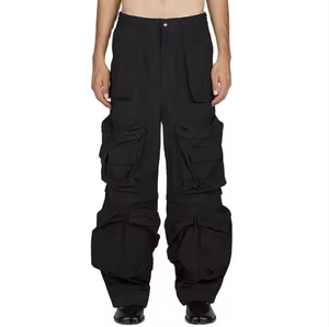 Pantalones cargo de lavado Vintage para hombre con bolsillos laterales, ropa de calle a la moda, pantalones informales bordados con cintura elástica para hombre - Product Image 3