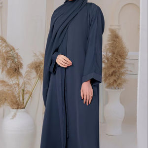 Abaya de poliéster abierta clásica con perlas personalizable transpirable musulmán señoras Color sólido Ropa Étnica islámica al por mayor - Product Image 1