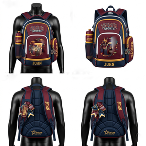 Sac de cheerleading pour femmes en polyester 600D premium 320 GSM, design à panneaux bordeaux et bleu marine, logo personnalisé brodé et imprimé, spacieux - Product Image 1