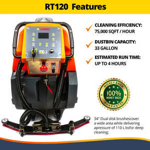 Lavasciuga Pavimenti Semovente SUNNOMAX RT120 34 con Serbatoio da 120 Litri, Spazzola a 170 RPM, Motore da 0,67 HP, Pulizia Senza Risciacquo - Product Image 3