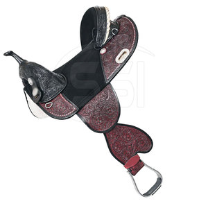 Premium Equestrian Horse Dressage Saddle With Red Tooled Leather Black Seat Brass <b>Hardware</b> Wood Tree - Product Image 2