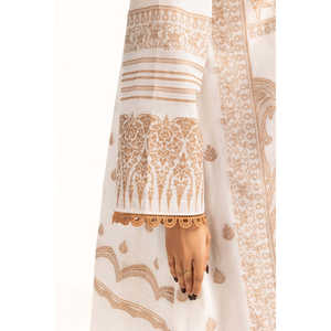 Ensemble de costume 3 pièces en jacquard brodé blanc cassé pour femmes - Product Image 1