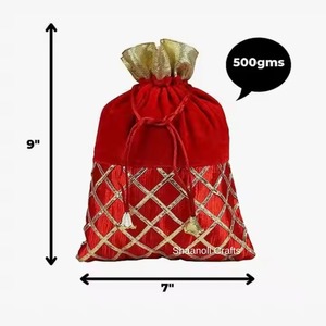 Elegante terciopelo Gota Patti Potli bolsa tradicional hecha a mano con cordón monedero para bodas regalo festivo Mehndi favores - Product Image 2