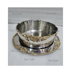 Tazón para servir comida de forma redonda pulida ecológica de la mejor calidad en tazón de postre de chocolate de color dorado de metal a precio barato - Product Image 2