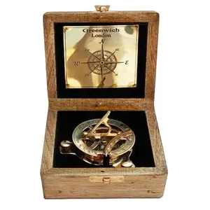 Sundial Brass Compass Box Sundial Compass Vintage Compass With Wood Box for Office Decor Gift Anniversary Gift Corporate Gift