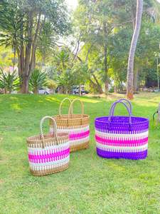 Sacs de courses rayés tissés à la main en plastique/nylon écologiques et réutilisables, fabriqués à la main, avec fermeture éclair recyclée, étuis à cosmétiques tendance - Product Image 4